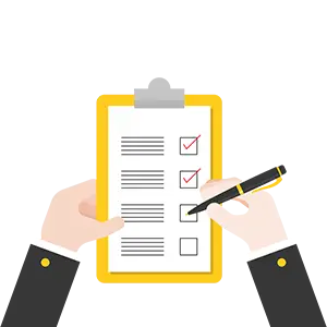 Ícone Avaliação, mostrando uma prancheta com opções de tickets marcados com ok.